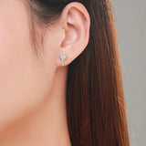 925 Silver Coconut Tree Zircon Stud Earrings Clear CZ Women Wedding Jewelry
