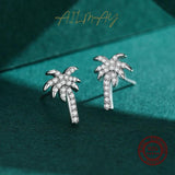 925 Silver Coconut Tree Zircon Stud Earrings Clear CZ Women Wedding Jewelry