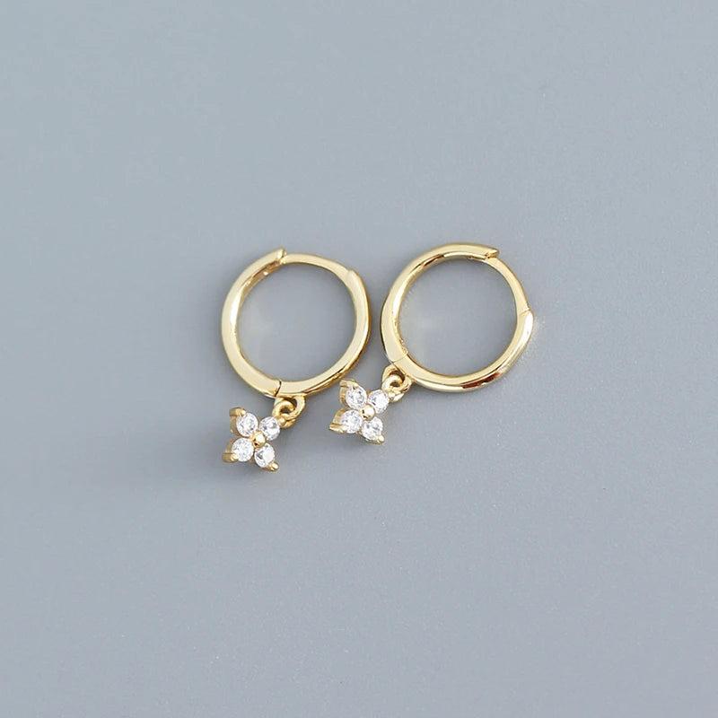 925 Silver Flower Pave Zircon Drop Earrings Sweet Teen Jewelry