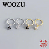 925 Silver Flower Pave Zircon Drop Earrings Sweet Teen Jewelry