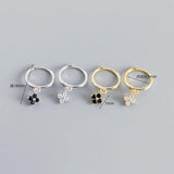925 Silver Flower Pave Zircon Drop Earrings Sweet Teen Jewelry