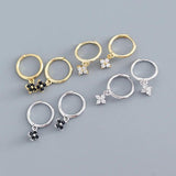 925 Silver Flower Pave Zircon Drop Earrings Sweet Teen Jewelry