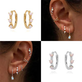 925 Silver Pink Opal Hoop Earrings Ins Style Cartilage Oorbellen