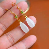 Ancient inlaid Hetian jade drop earrings, silver jewelry
