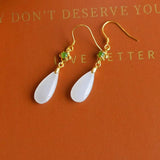 Ancient inlaid Hetian jade drop earrings, silver jewelry