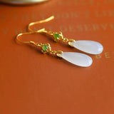 Ancient inlaid Hetian jade drop earrings, silver jewelry
