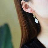 Ancient inlaid Hetian jade drop earrings, silver jewelry
