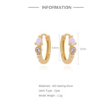925 Sterling Silver Horse Eye Opal Hoop Earrings