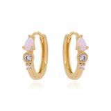 925 Sterling Silver Horse Eye Opal Hoop Earrings