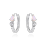 925 Sterling Silver Horse Eye Opal Hoop Earrings
