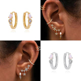 925 Sterling Silver Horse Eye Opal Hoop Earrings