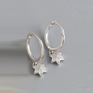 925 Silver Square Leaf Flower Zircon Hoop Earring
