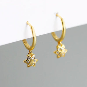 925 Silver Square Leaf Flower Zircon Hoop Earring