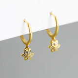 925 Silver Square Leaf Flower Zircon Hoop Earring