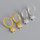 925 Silver Square Leaf Flower Zircon Hoop Earring