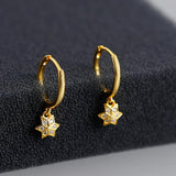 925 Silver Square Leaf Flower Zircon Hoop Earring