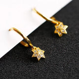 925 Silver Square Leaf Flower Zircon Hoop Earring
