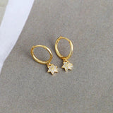 925 Silver Square Leaf Flower Zircon Hoop Earring