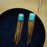 Silver Inlaid Turquoise Tassel Earrings for Women