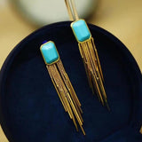 Silver Inlaid Turquoise Tassel Earrings for Women