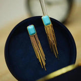 Silver Inlaid Turquoise Tassel Earrings for Women