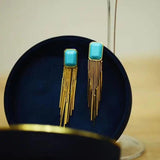 Silver Inlaid Turquoise Tassel Earrings for Women