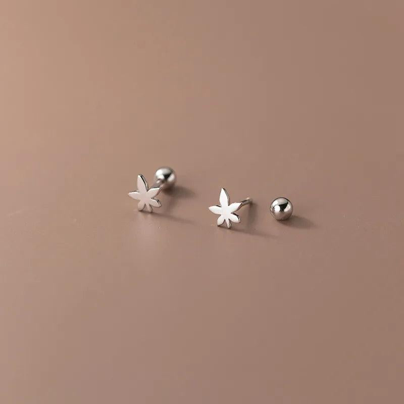 925 Silver Maple Leaf Stud Earrings for Students