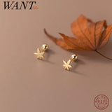 925 Silver Maple Leaf Stud Earrings for Students
