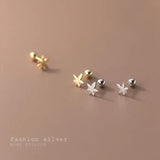 925 Silver Maple Leaf Stud Earrings for Students
