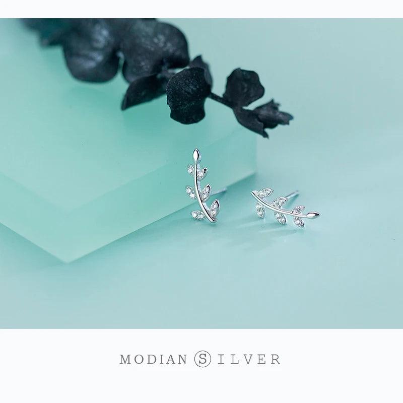 Vintage Plant Leaves Tree of Life Stud Earrings 925 Sterling Silver