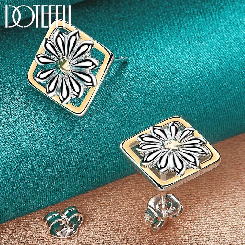 925 Silver Flower Stud Earrings Wedding Party Jewelry