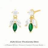 Sterling Silver Bee Stud Earrings White/Green CZ Women