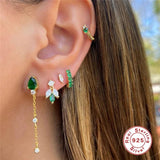 Sterling Silver Bee Stud Earrings White/Green CZ Women