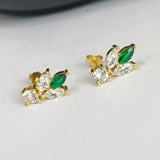 Sterling Silver Bee Stud Earrings White/Green CZ Women