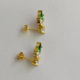 Sterling Silver Bee Stud Earrings White/Green CZ Women