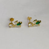 Sterling Silver Bee Stud Earrings White/Green CZ Women