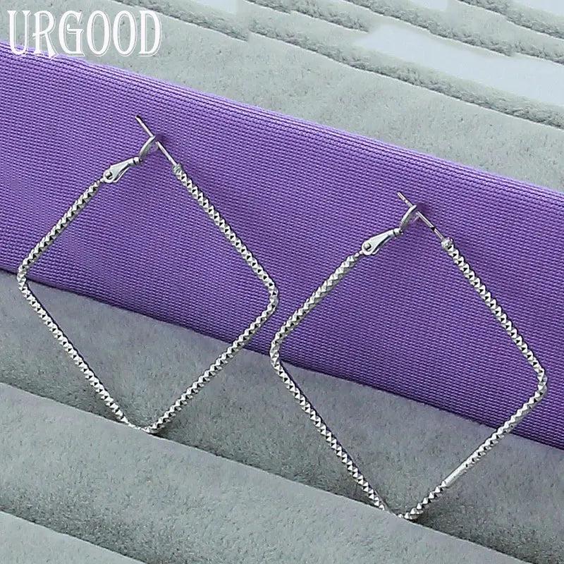 925 Silver 50mm Square Earrings Women Jewelry