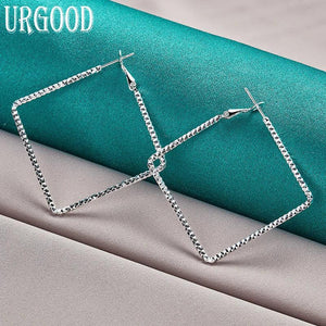 925 Silver 50mm Square Earrings Women Jewelry