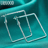 925 Silver 50mm Square Earrings Women Jewelry
