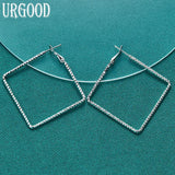925 Silver 50mm Square Earrings Women Jewelry