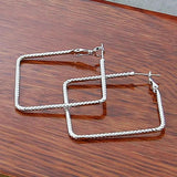 925 Silver 50mm Square Earrings Women Jewelry