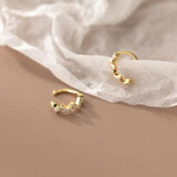 925 Sterling Silver Wave Zircon Ear Clip On Earrings for Women