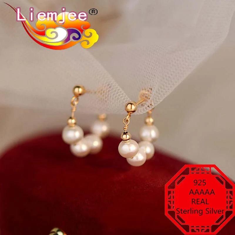 925 Silver Circle Pearls Earrings for Women - Charm Gift