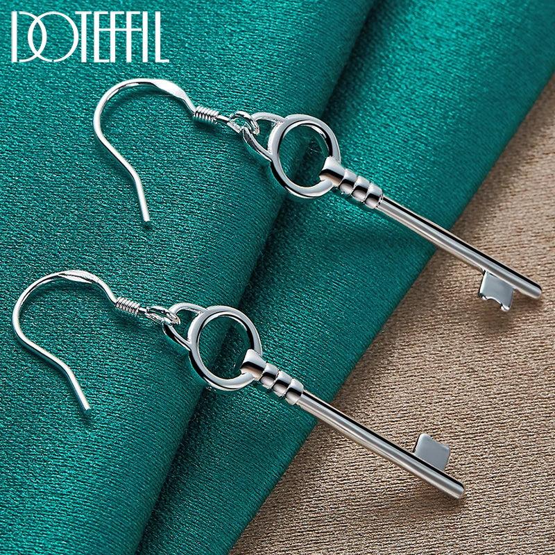 925 Silver Key Drop Earrings Wedding Engagement Party Jewelry