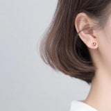 Red Crystal Hearts Stud Earrings 925 Sterling Silver Wedding Jewelry