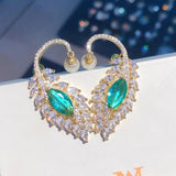 925 Silver Peacock Feather Green Zircon Earrings