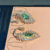 925 Silver Peacock Feather Green Zircon Earrings
