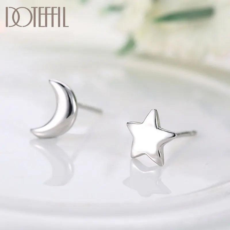 925 Silver Stars & Moon Wedding Stud Earrings Women Jewelry