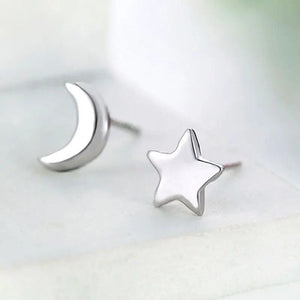 925 Silver Stars & Moon Wedding Stud Earrings Women Jewelry