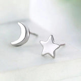 925 Silver Stars & Moon Wedding Stud Earrings Women Jewelry